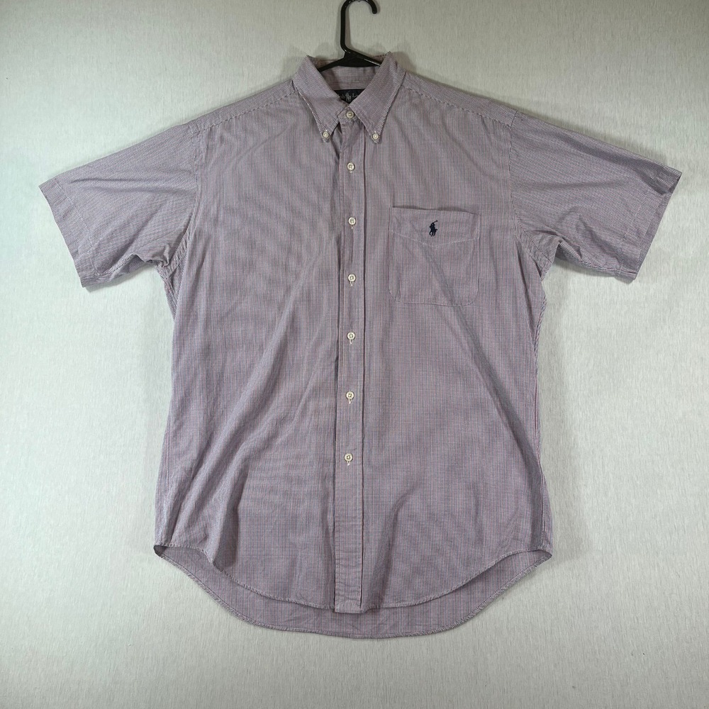 Vintage Ralph Lauren Bartlett Shirt Men M Red Blue Check S/S B/D 90s Preppy
